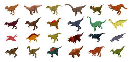 Fototapeta na wymiar Dinosaur icons set. Isometric set of dinosaur vector icons for web design isolated on white background