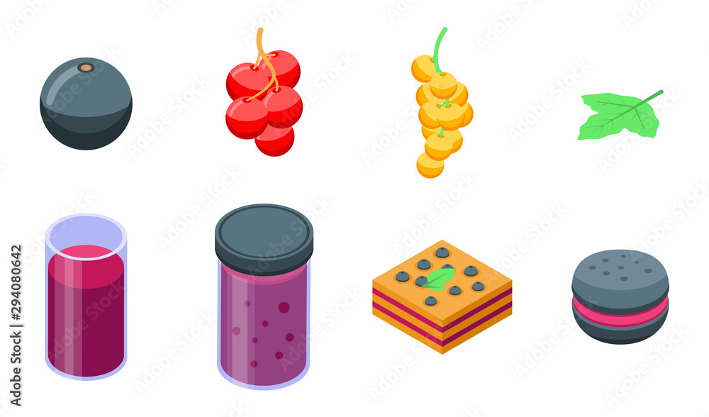 Poster currant icons set. isometric set of currant vector icons for web design isolated on white background