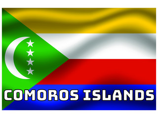 Comoros Islands  Waving national flag with name of country, for background. original colors and proportion. Vector illustration symbol and element, from countries set