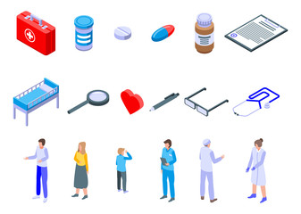 Fototapeta na wymiar Family health clinic icons set. Isometric set of family health clinic vector icons for web design isolated on white background