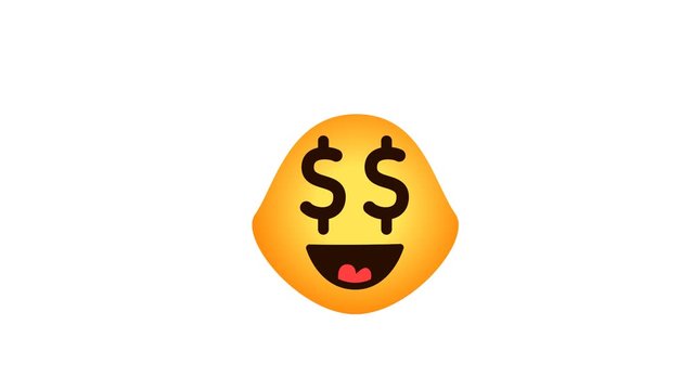 Cartoon Emoji Dollar. Funny Emoji eyes dollars. Alpha channel looped
