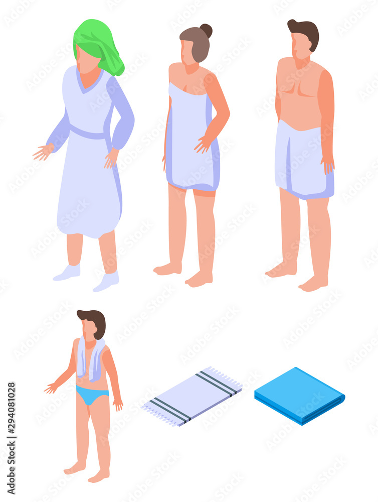 Poster towel icons set. isometric set of towel vector icons for web design isolated on white background