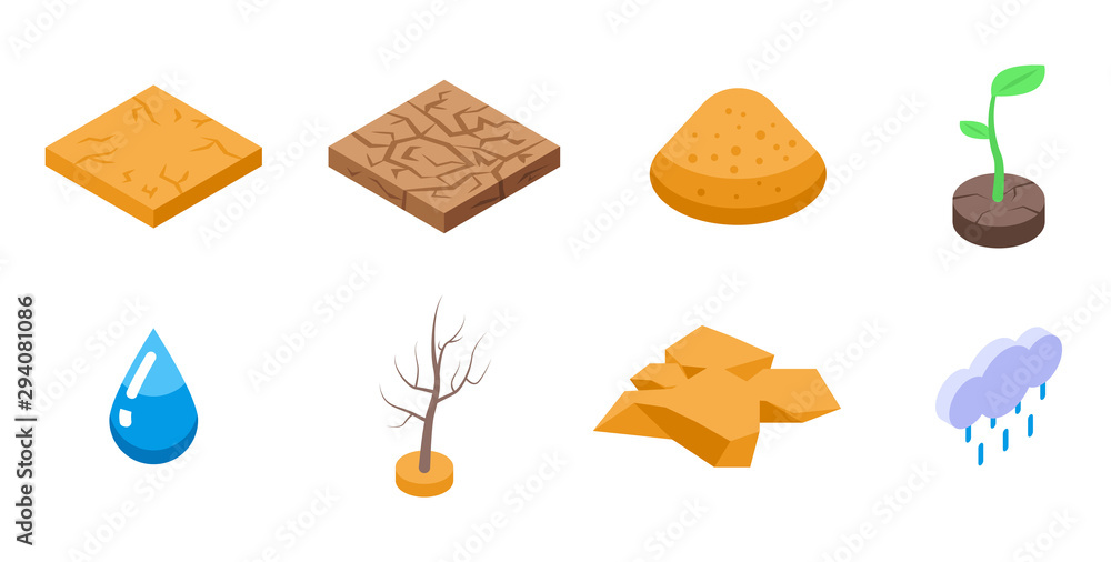 Poster drought icons set. isometric set of drought vector icons for web design isolated on white background