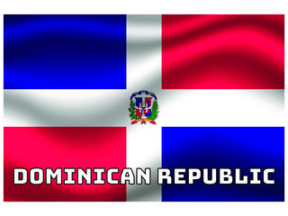  Dominican Republic Waving national flag with name of country, for background. original colors and proportion. Vector illustration symbol and element, from countries set