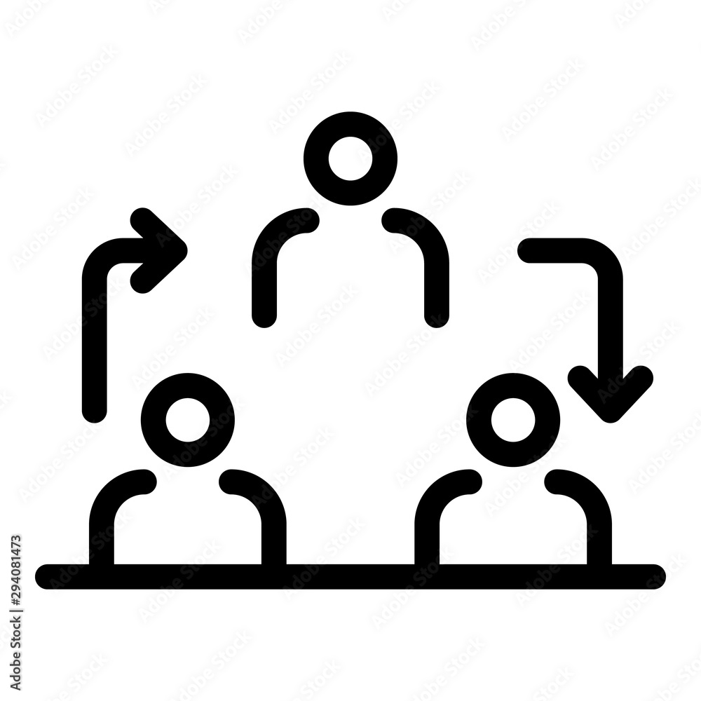 Poster three people and arrows icon. outline three people and arrows vector icon for web design isolated on