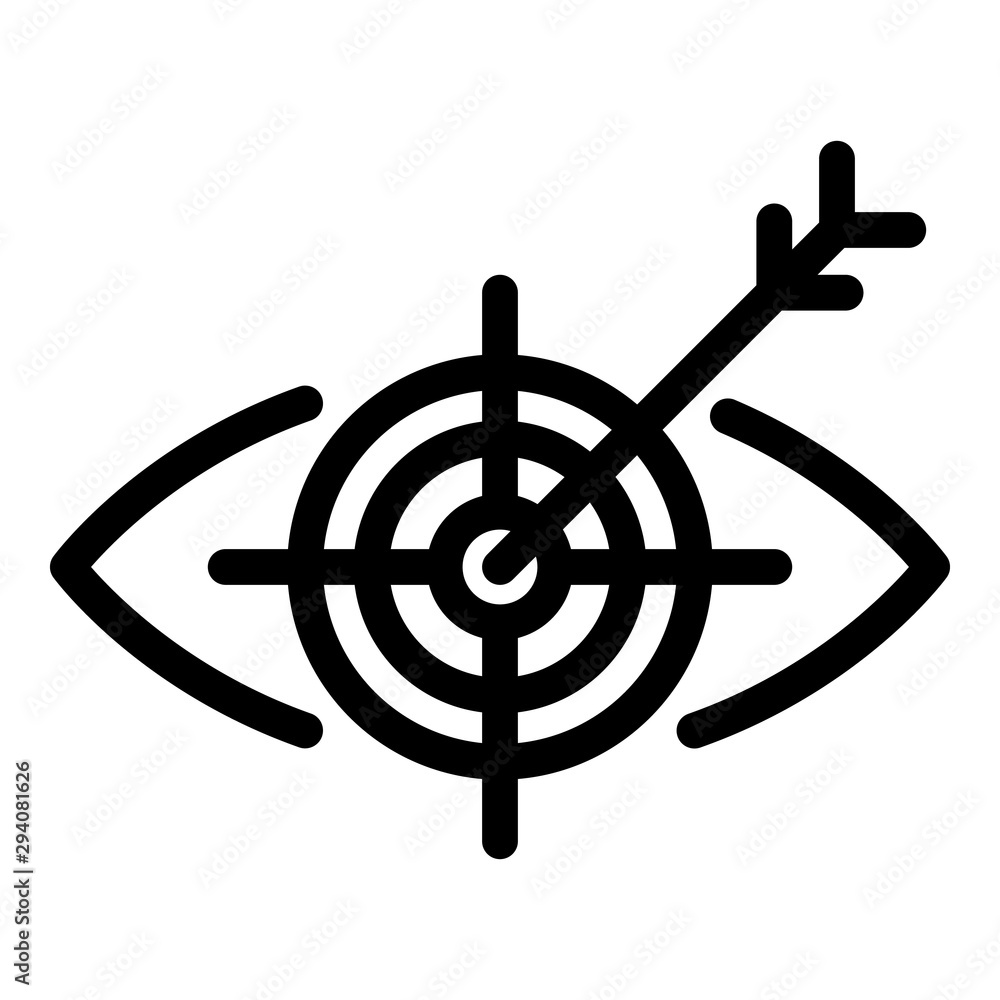 Poster eye aiming arrow at target icon. outline eye aiming arrow at target vector icon for web design isola