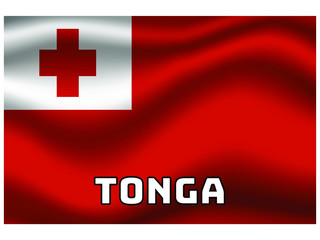 Fototapeta premium Tonga Waving national flag with name of country, for background. original colors and proportion. Vector illustration symbol and element, from countries set