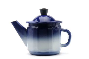 Vintage teapot in blue on a white background