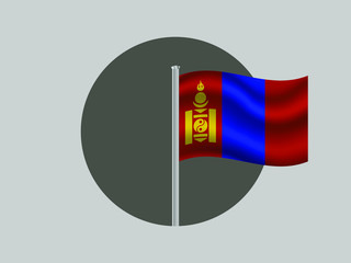 Obraz premium Mongolia Waving national flag on flagpole inside circle, isolated on gray background. original colors and proportion. Vector illustration, from countries flag set