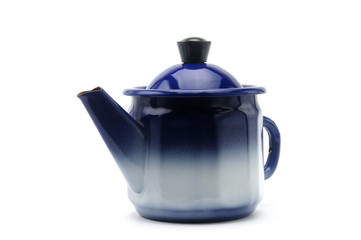 Vintage teapot in blue on a white background