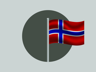 Norway Waving national flag on flagpole inside circle, isolated on gray background. original colors and proportion. Vector illustration, from countries flag set