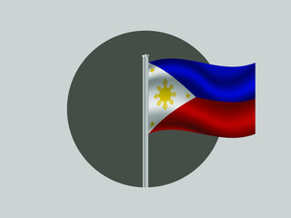 Philippines Waving national flag on flagpole inside circle, isolated on gray background. original colors and proportion. Vector illustration, from countries flag set