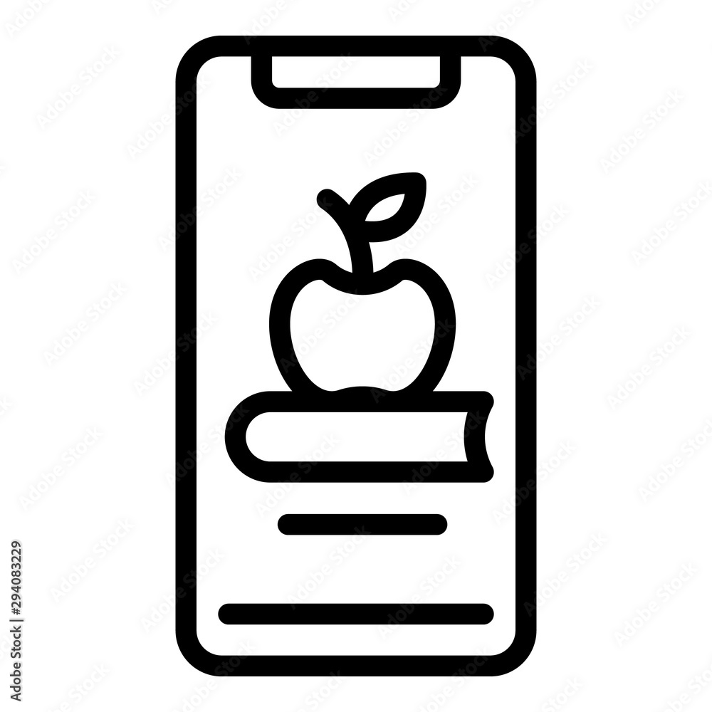 Poster book and apple on smartphone icon. outline book and apple on smartphone vector icon for web design i
