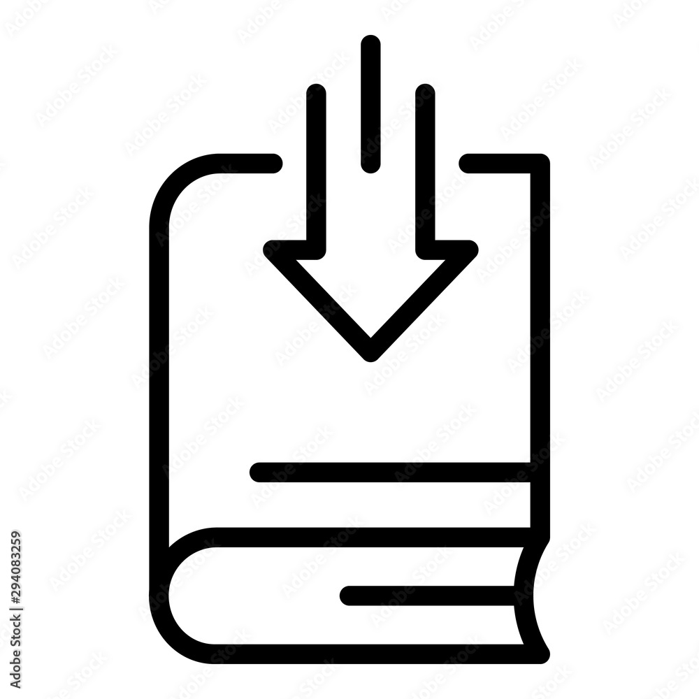 Poster book and down arrow icon. outline book and down arrow vector icon for web design isolated on white b