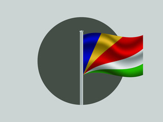 Seychelles Waving national flag on flagpole inside circle, isolated on gray background. original colors and proportion. Vector illustration, from countries flag set