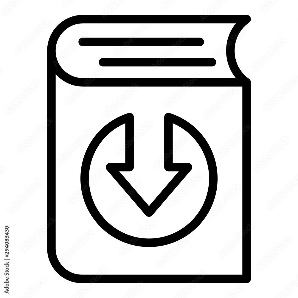 Poster down arrow on book icon. outline down arrow on book vector icon for web design isolated on white bac