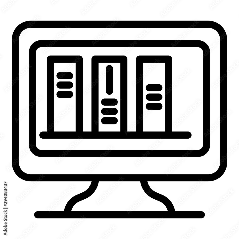 Poster books on a computer screen icon. outline books on a computer screen vector icon for web design isola