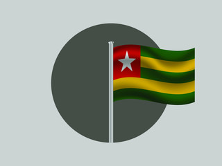 Togo Waving national flag on flagpole inside circle, isolated on gray background. original colors and proportion. Vector illustration, from countries flag set