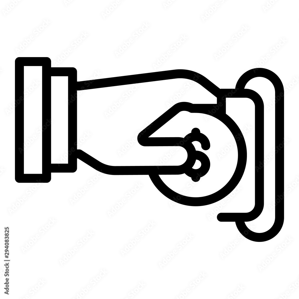 Poster hand inserts a coin icon. outline hand inserts a coin vector icon for web design isolated on white b