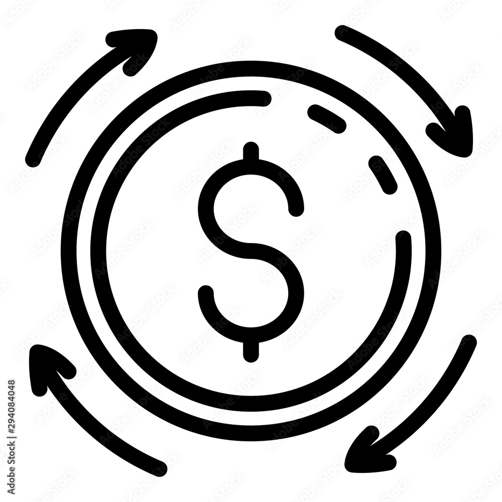 Poster coin and arrows around icon. outline coin and arrows around vector icon for web design isolated on w