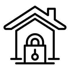 House and padlock icon. Outline house and padlock vector icon for web design isolated on white background