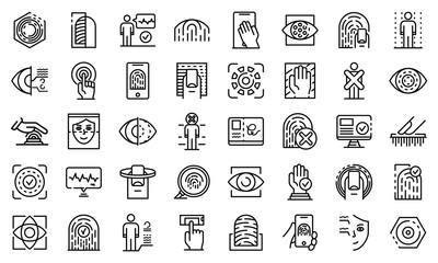 Biometric authentication icons set. Outline set of biometric authentication vector icons for web design isolated on white background
