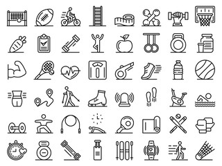 Outdoor fitness icons set. Outline set of outdoor fitness vector icons for web design isolated on white background