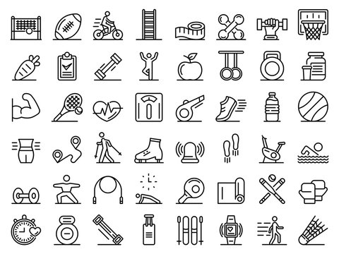 Outdoor fitness icons set. Outline set of outdoor fitness vector icons for web design isolated on white background
