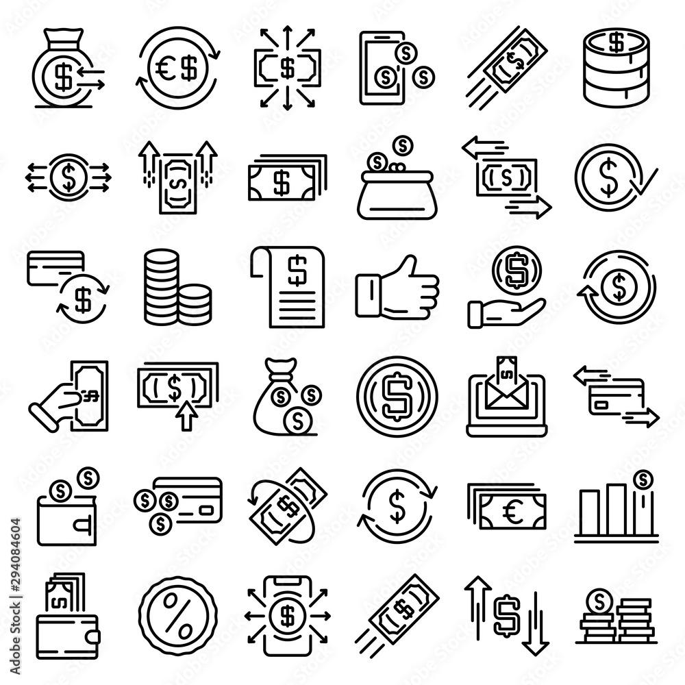 Poster cash back icons set. outline set of cash back vector icons for web design isolated on white backgrou