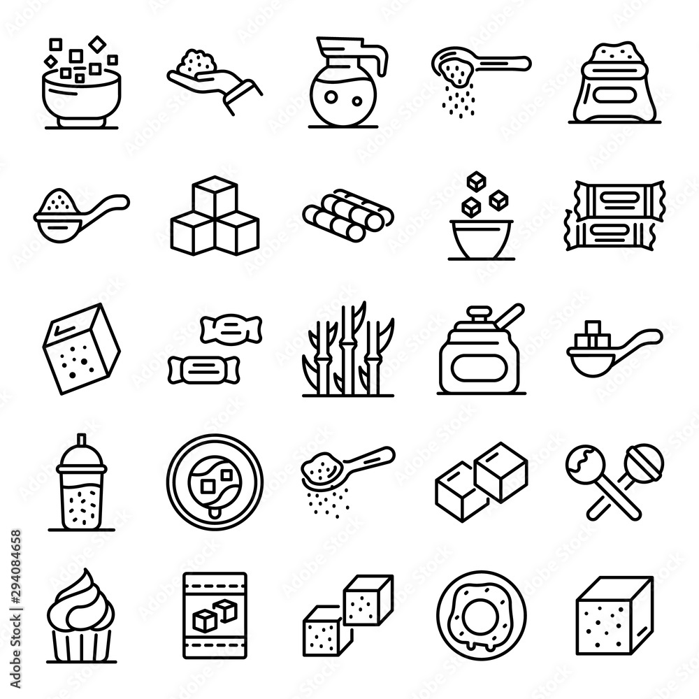 Poster sugar icons set. outline set of sugar vector icons for web design isolated on white background