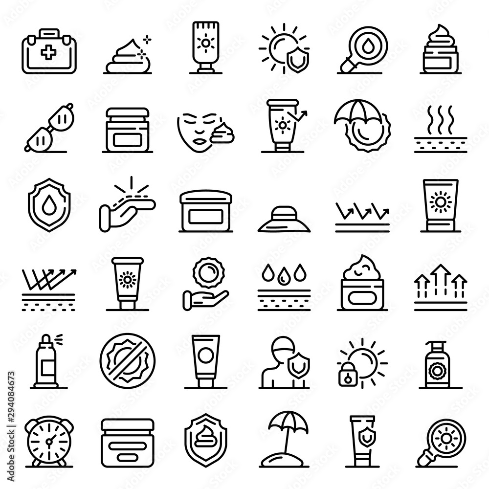 Poster uv protection icons set. outline set of uv protection vector icons for web design isolated on white 
