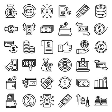 Cash back icons set. Outline set of cash back vector icons for web design isolated on white background