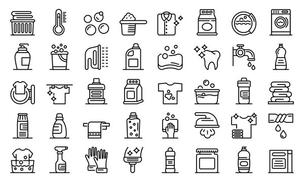 Bleach icons set. Outline set of bleach vector icons for web design isolated on white background