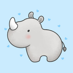 Cute baby rhino cartoon hand drawn style