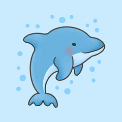Cute dolphin cartoon hand drawn style