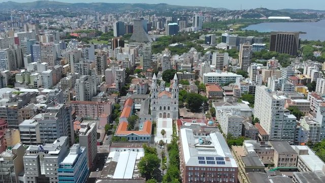 Catholic White Church Nossa Senhora das Dores (Porto Alegre, Brazil) aerial view
