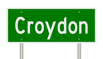 Rendering of a green 3d highway sign for Croydon in England