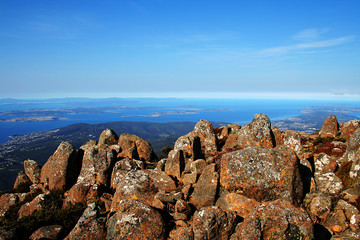 Rocky view from the summit of Mt. Wellington towards Antarctica.