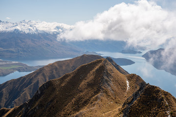 Magnificent panoramic views of the Southern Alps and Lake Wanaka from the top of Roys Peak