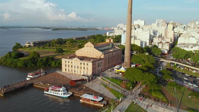 Plant, Cultural Center, Usina do Gasometro, River (Porto Alegre) aerial view 