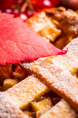 Freshly baked autumn apple pie with cinnamon. Selecive focus. Shallow depth of field.