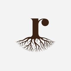 Letter R with root logo design vector template