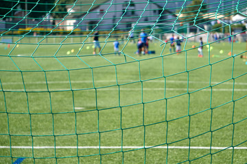 Detailed View Of A Goal Net On A Soccer Football Pitch