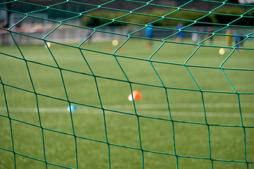 Detailed View Of A Goal Net On A Soccer Football Pitch
