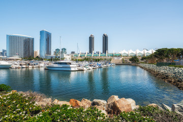 Hotels, Skyscrapers and Convention Center at Embarcadero Marina Park, Port of San Diego - obrazy, fototapety, plakaty