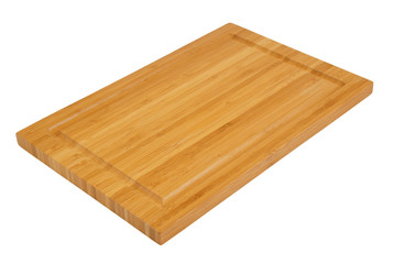 Natural brown wooden cutting board. Chopping board isolated on white background