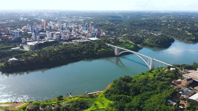 International Friendship Bridge, Border Brazil Paraguay Parana river aerial view