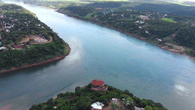 Triple border, Brazil, Argentina, Paraguay, Parana river, aerial view