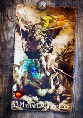 Abwaschbare Fototapete Phantasie San Michele arcangelo, ein heiliges Bild der alten, volkstümlichen und hingebungsvollen Kunst