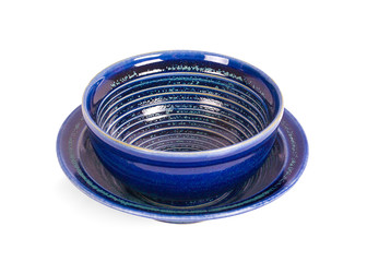 Blue bowl on the white background